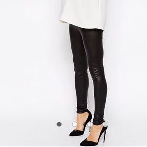 Black leather maternity leggings